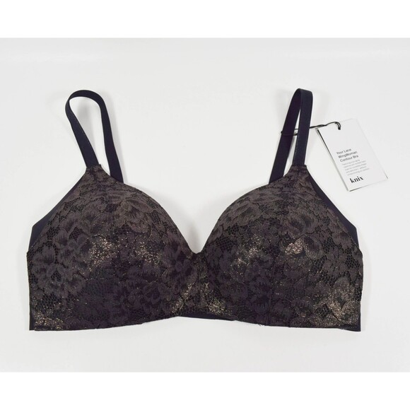 Knix Other - NWT Knix Gilded Black Lace Copper Metallic WingWoman Wireless Contour Bra Sz 4